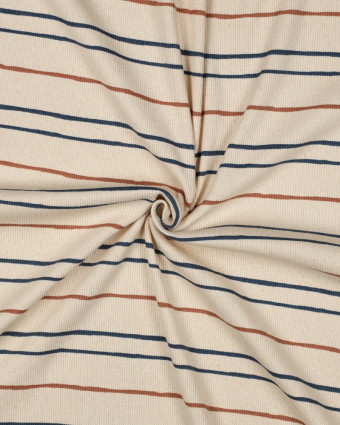 Jersey Côtelé Gots Rayures Bleues et Caramel - Mercerine
