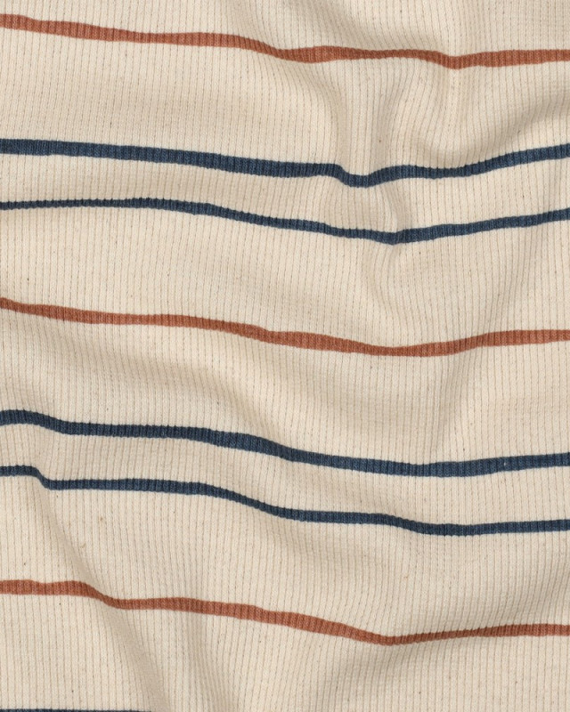 Jersey Côtelé  Rayures Bleues et Caramel - Mercerine