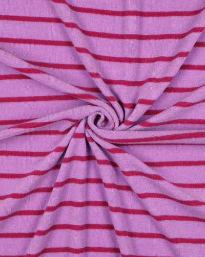 Jersey Mini Eponge à Rayures Mauve et Framboise - Mercerine