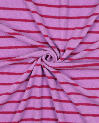 Jersey Mini Eponge à Rayures Mauve et Framboise - Mercerine