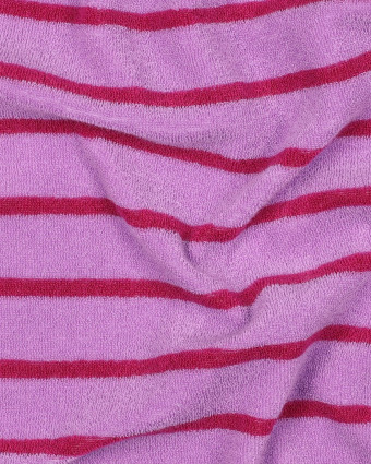 Jersey Mini Eponge à Rayures Mauve et Framboise - Mercerine