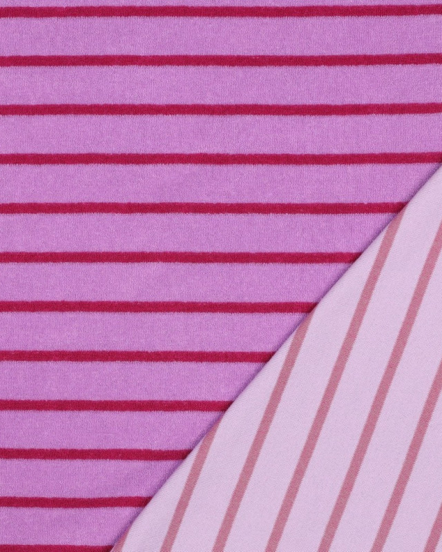 Jersey Mini Eponge à Rayures Mauve et Framboise - Mercerine