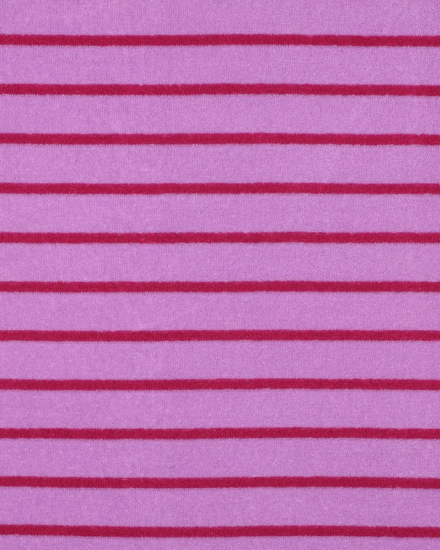Jersey Mini Eponge à Rayures Mauve et Framboise - Mercerine