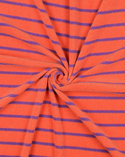 Jersey Mini Eponge à Rayures Orange et Violet - Mercerine