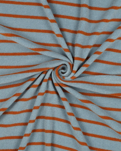 Jersey Mini Eponge à Rayures Bleu Gris et Caramel - Mercerine