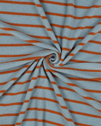 Jersey Mini Eponge à Rayures Bleu Gris et Caramel - Mercerine
