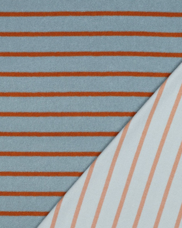 Jersey Mini Eponge à Rayures Bleu Gris et Caramel - Mercerine
