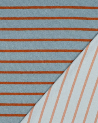 Jersey Mini Eponge à Rayures Bleu Gris et Caramel - Mercerine