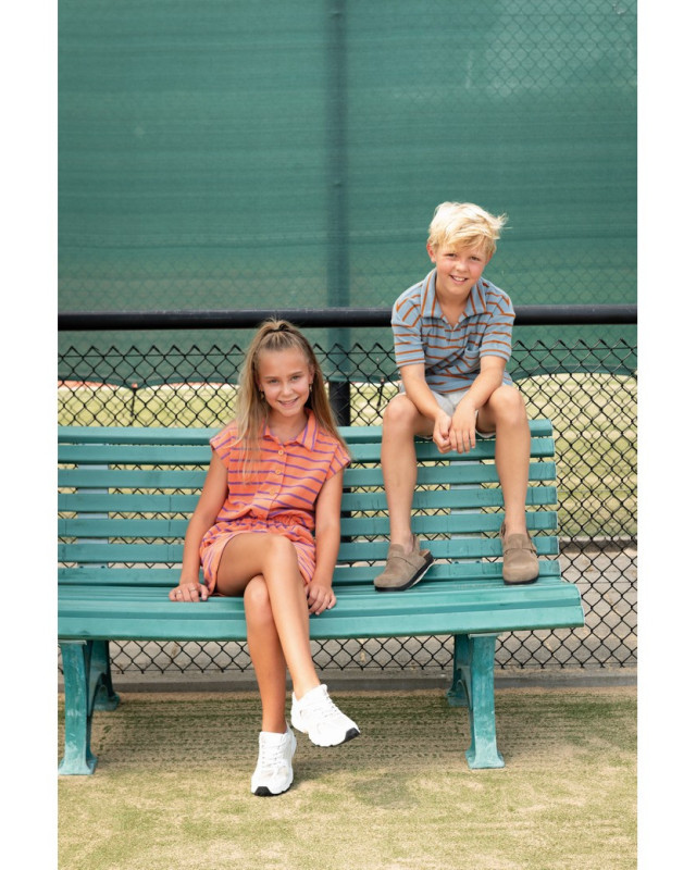 Jersey Mini Eponge à Rayures Bleu Gris et Caramel - Mercerine