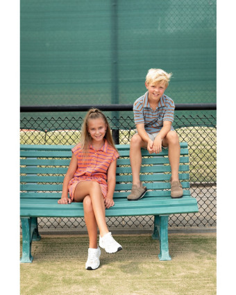 Jersey Mini Eponge à Rayures Bleu Gris et Caramel - Mercerine