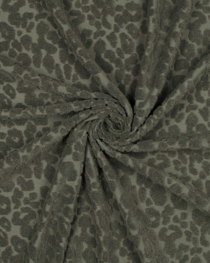 Jersey Mini Eponge Léopard Vert Kaki - Mercerine