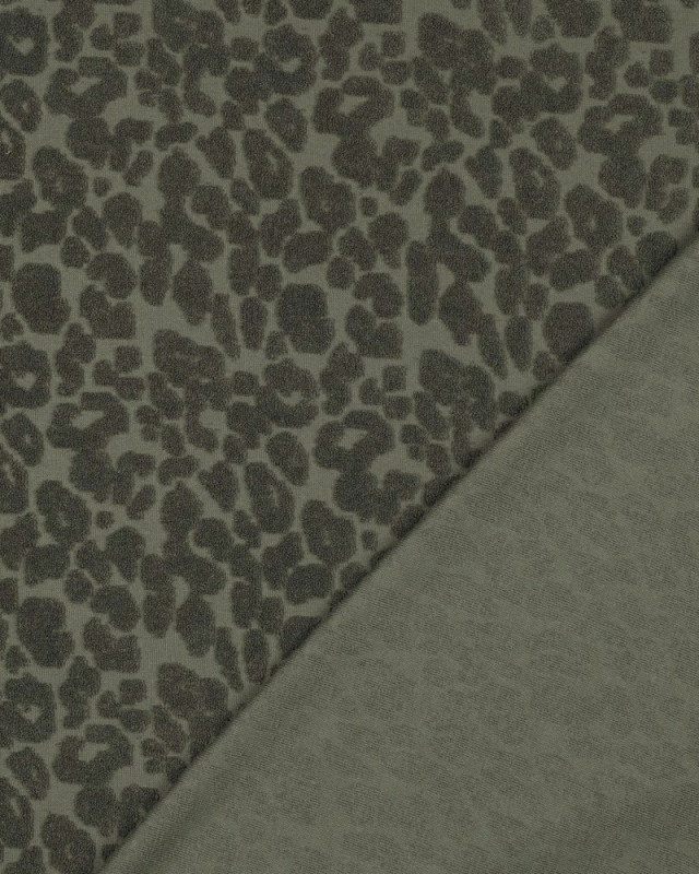 Jersey Mini Eponge Léopard Vert Kaki - Mercerine