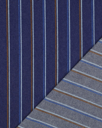 Tissu Jean Brut à Rayures Bleues et Caramel - Mercerine