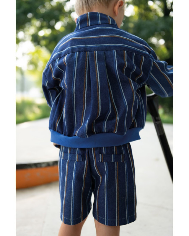 Tissu Jean Brut à Rayures Bleues et Caramel - Mercerine