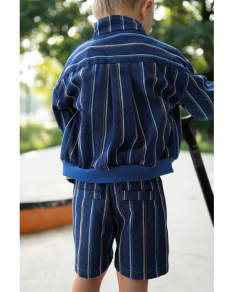 Tissu Jean Brut à Rayures Bleues et Caramel - Mercerine