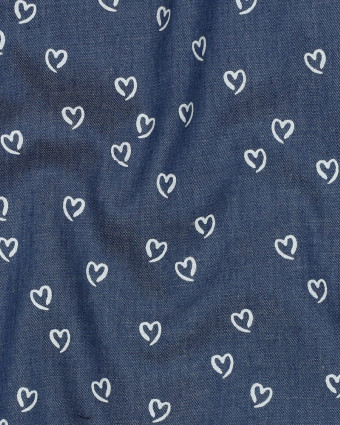 Tissu Chambray Petits Cœurs Blancs - Mercerine