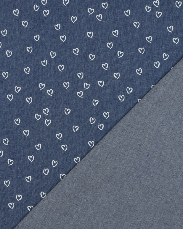 Tissu Chambray Petits Cœurs Blancs - Mercerine