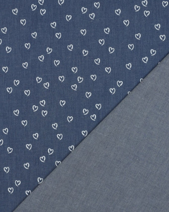 Tissu Chambray Petits Cœurs Blancs - Mercerine