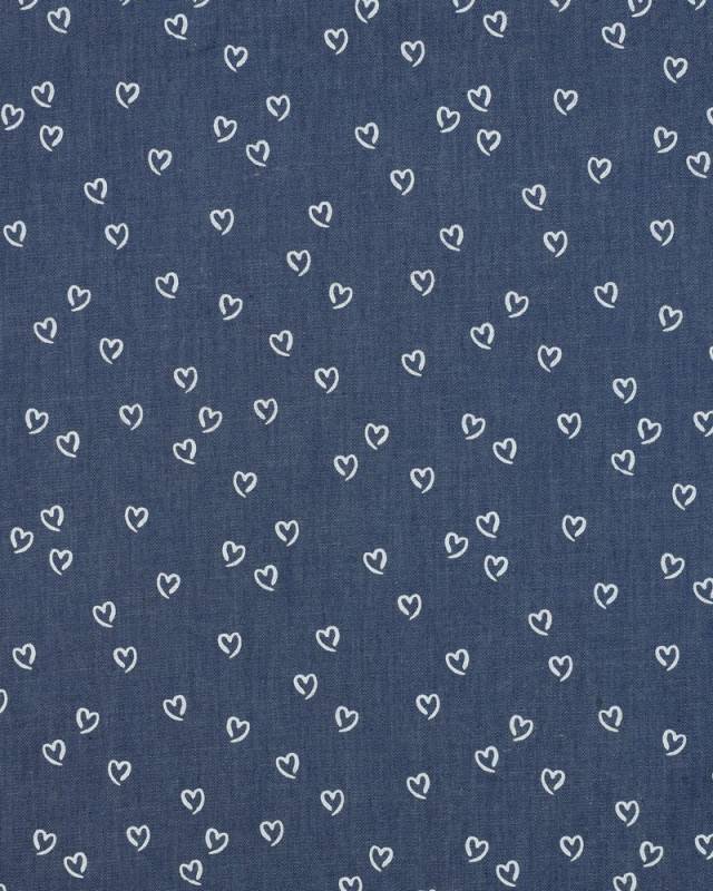 Tissu Chambray Petits Cœurs Blancs - Mercerine