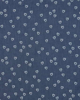 Tissu Chambray Petits Cœurs Blancs - Mercerine
