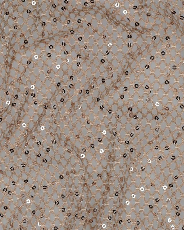 Tissu Crochet Sequins Taupe - Mercerine