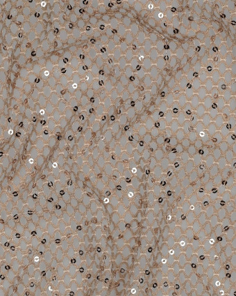 Tissu Crochet Sequins Taupe - Mercerine
