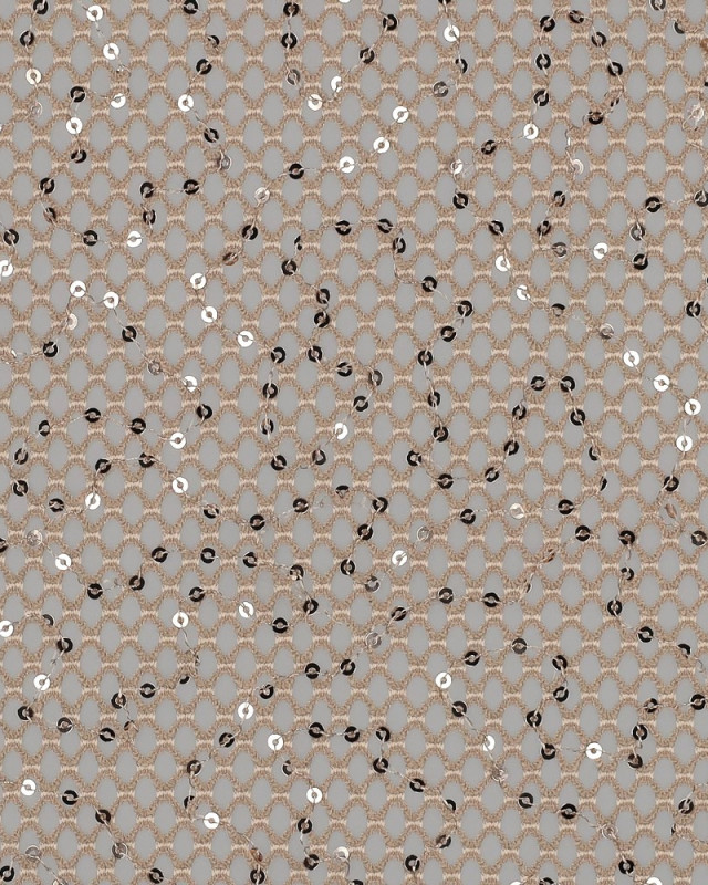 Tissu Crochet Sequins Taupe - Mercerine