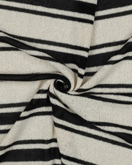 Tissu Crochet à Rayures Noir et Beige Naturel - Mercerine