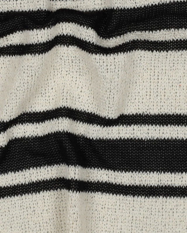 Tissu Crochet à Rayures Noir et Beige Naturel - Mercerine