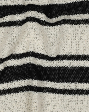 Tissu Crochet à Rayures Noir et Beige Naturel - Mercerine