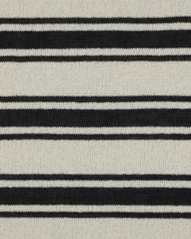 Tissu Crochet à Rayures Noir et Beige Naturel - Mercerine