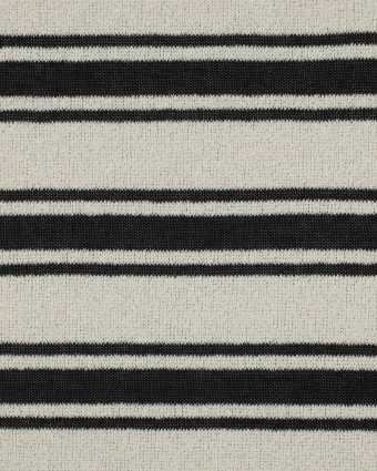 Tissu Crochet à Rayures Noir et Beige Naturel - Mercerine