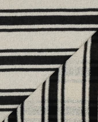 Tissu Crochet à Rayures Noir et Beige Naturel - Mercerine