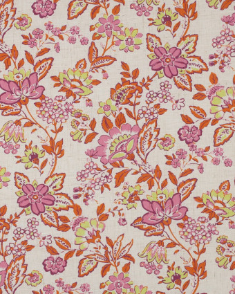 Voile Lin Viscose Motif Fleuri Rose Orange - Mercerine