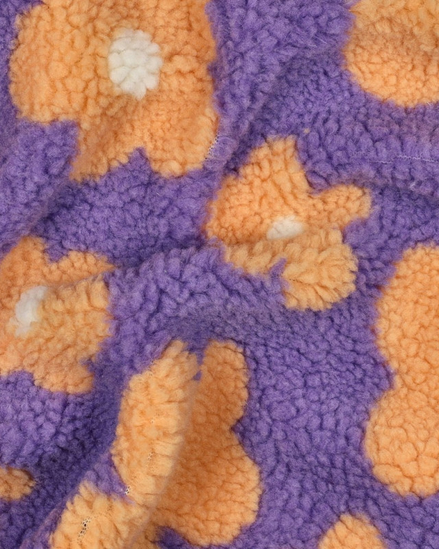 Tissu Sherpa Fleuri Violet Pêche - Mercerine