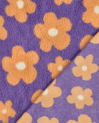 Tissu Sherpa Fleuri Violet Pêche - Mercerine