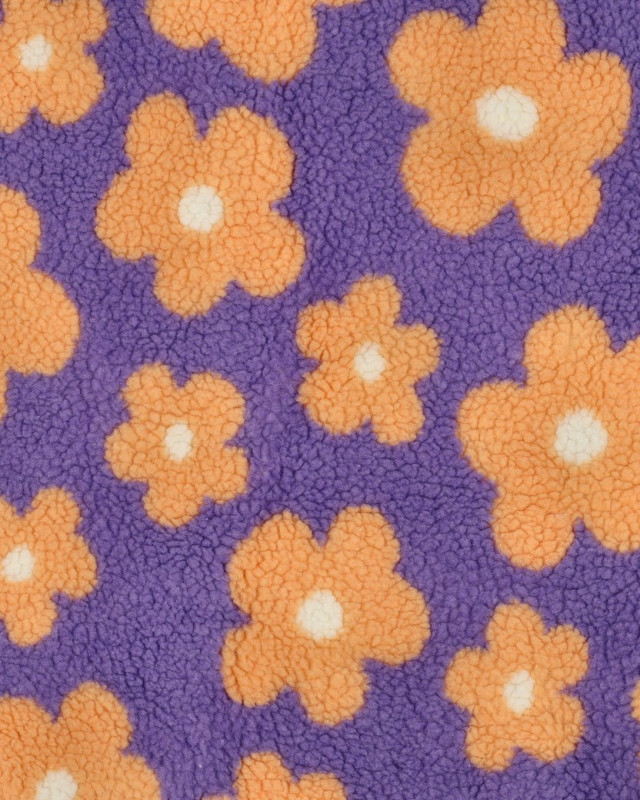Tissu Sherpa Fleuri Violet Pêche - Mercerine