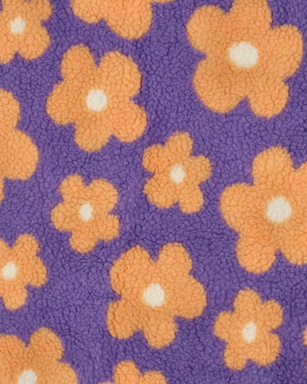 Tissu Sherpa Fleuri Violet Pêche - Mercerine