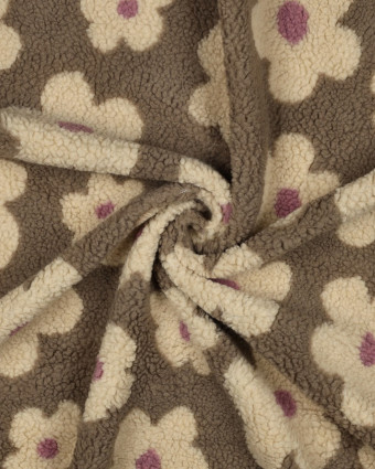 Tissu Sherpa Fleuri Taupe et Beige - Mercerine