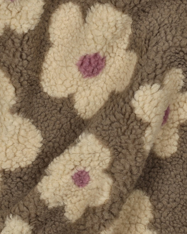 Tissu Sherpa Fleuri Taupe et Beige - Mercerine