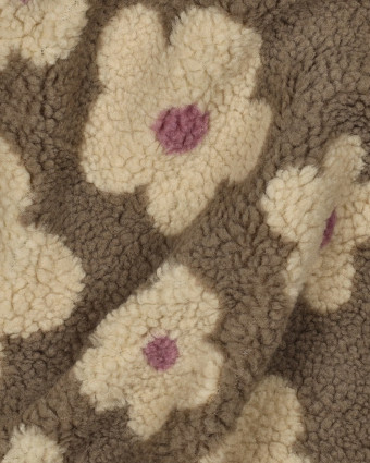 Tissu Sherpa Fleuri Taupe et Beige - Mercerine