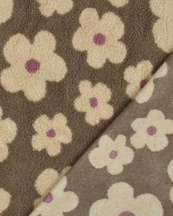 Tissu Sherpa Fleuri Taupe et Beige - Mercerine