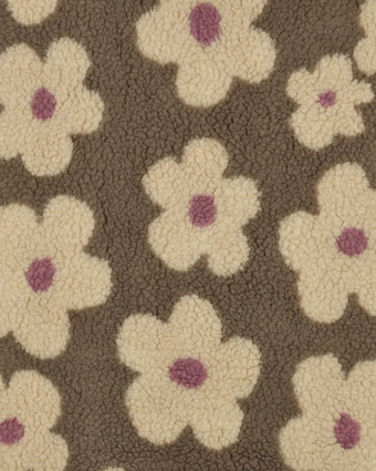Tissu Sherpa Fleuri Taupe et Beige - Mercerine