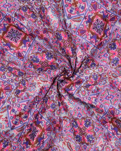 Tissu Matelassé Double Face Motif Floral Indien Violet  - Mercerine