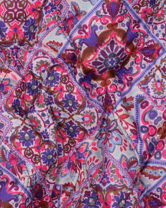 Tissu Matelassé Double Face Motif Floral Indien Violet - Mercerine