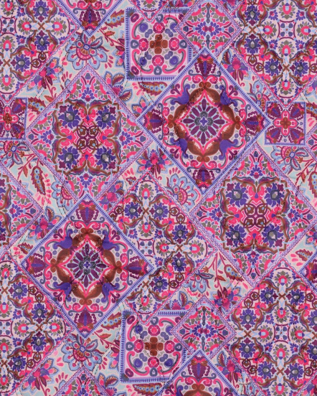 Tissu Matelassé Double Face Motif Floral Indien Violet - Mercerine