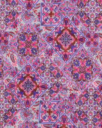 Tissu Matelassé Double Face Motif Floral Indien Violet - Mercerine