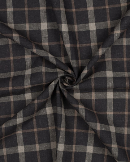 Tissu Lin Viscose Anthracite à Carreaux Taupe - Mercerine