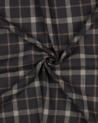 Tissu Lin Viscose Anthracite à Carreaux Taupe - Mercerine