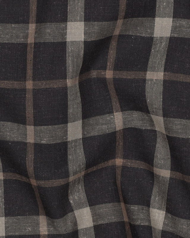 Tissu Lin Viscose Anthracite à Carreaux Taupe - Mercerine